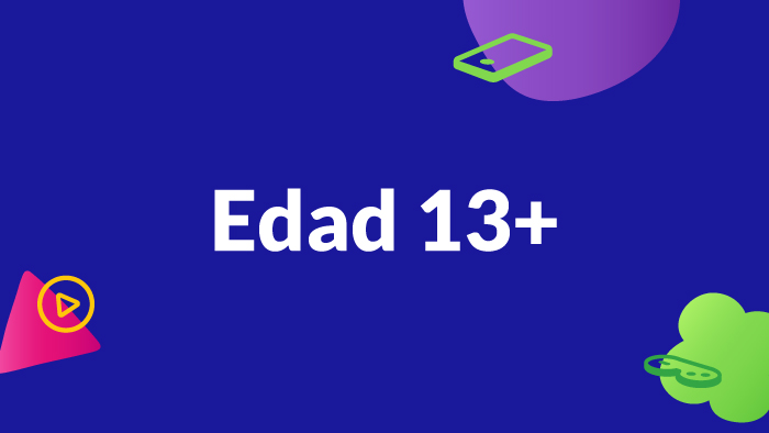 Colorful shapes border a deep blue background, with white text in the center that reads “Age 13+”